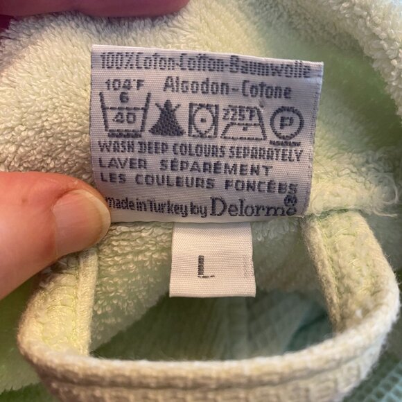 Yves Delorme Paris kimona robe Large unisex pale green waffle cotton luxury - Picture 10 of 10